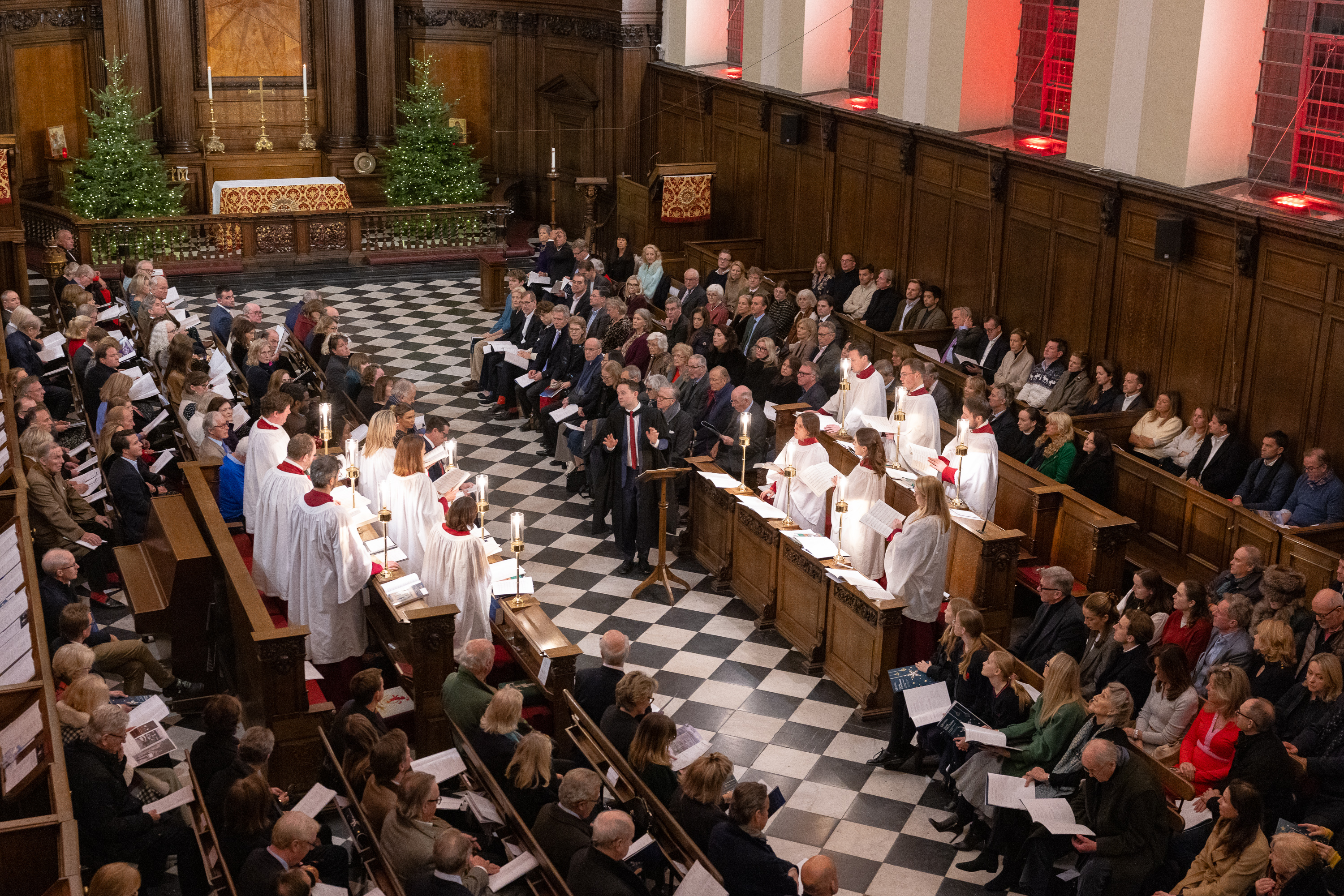 ICR Carol service ceremony view of overhead in the chapel