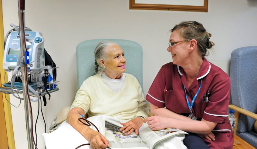 A nurse and patient at the Royal Marsden Hospital