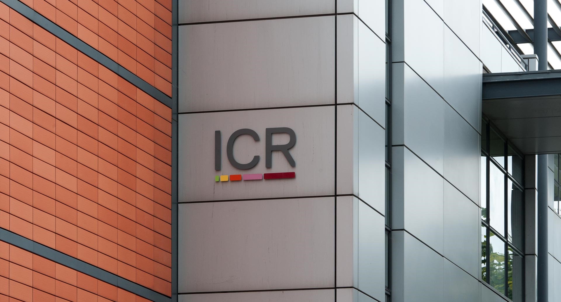 Close-up of an the ICR logo on a research centre