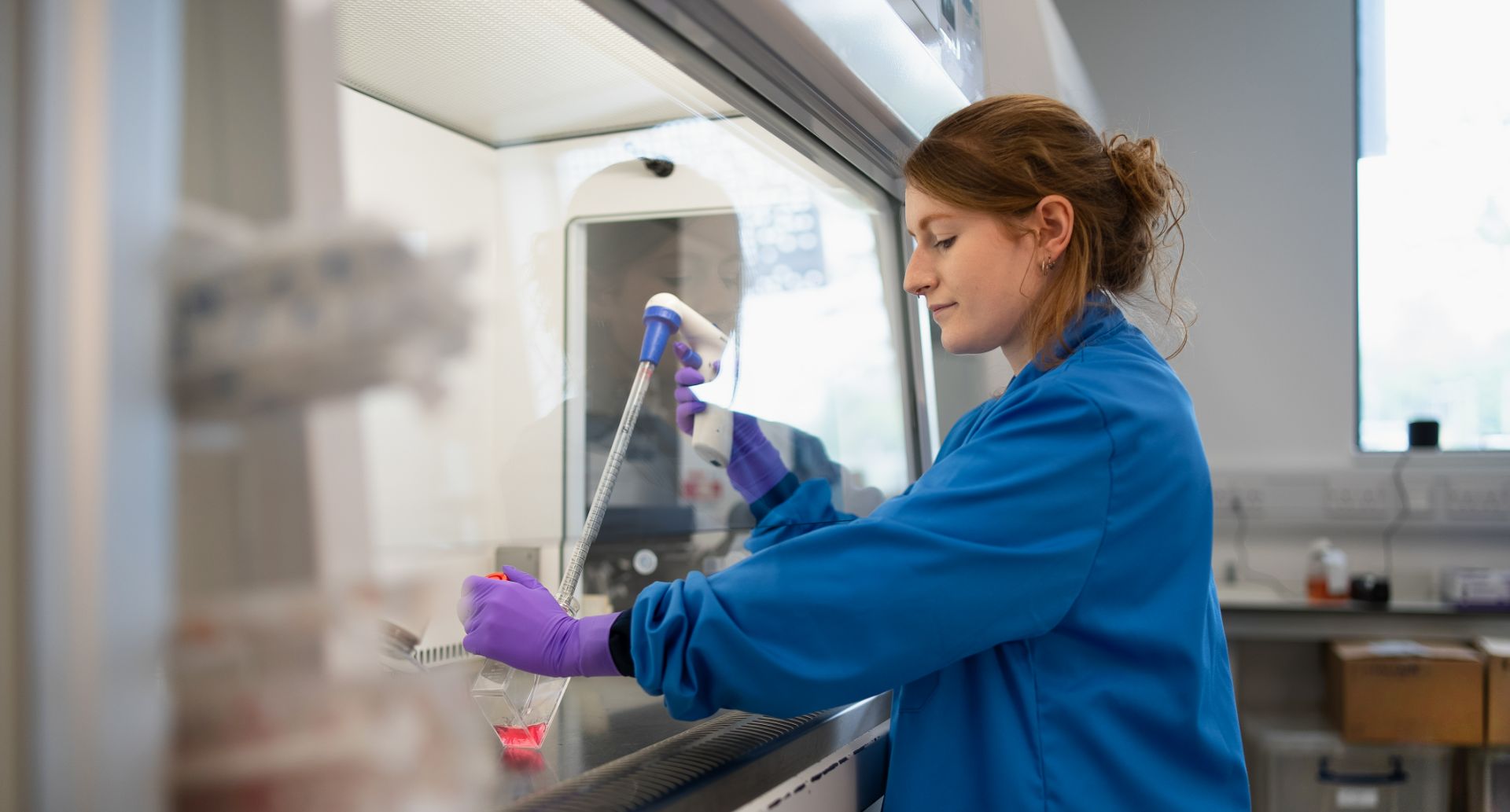 Scientist using fume hood