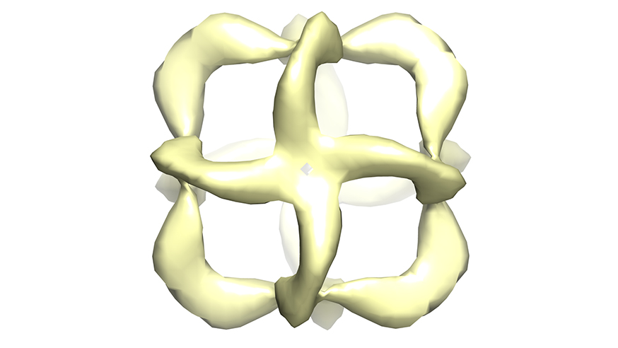 A 3D model from electron microscopy data of an octahedral nanostructure composed entirely of artificial XNA polymers (image: A.Taylor, F. Beuron, S-Y. Peak-Chew, E.P. Morris, P. Herdewijn, P. Holliger)