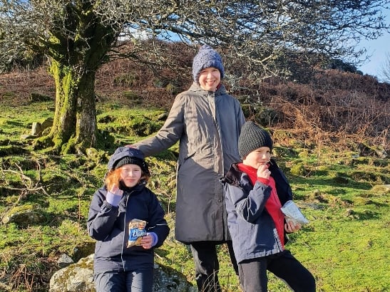 Annie Baker with her two children in the lake district