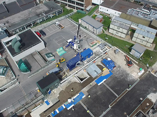 Drone footage of the MR-Linac magnet being lowered into the ground