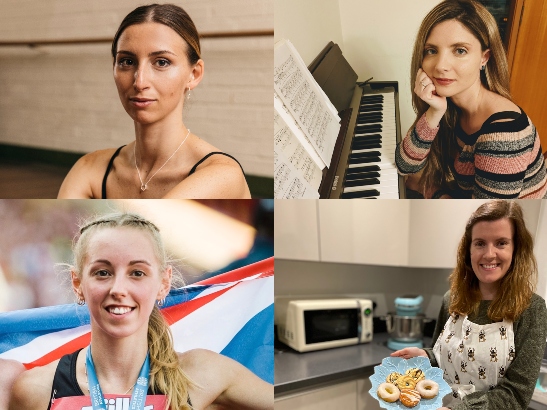 Collage of researchers Camilla Rega, Vivian Dimou, Dani Chattenton and Ana Padilha pursuing their passions