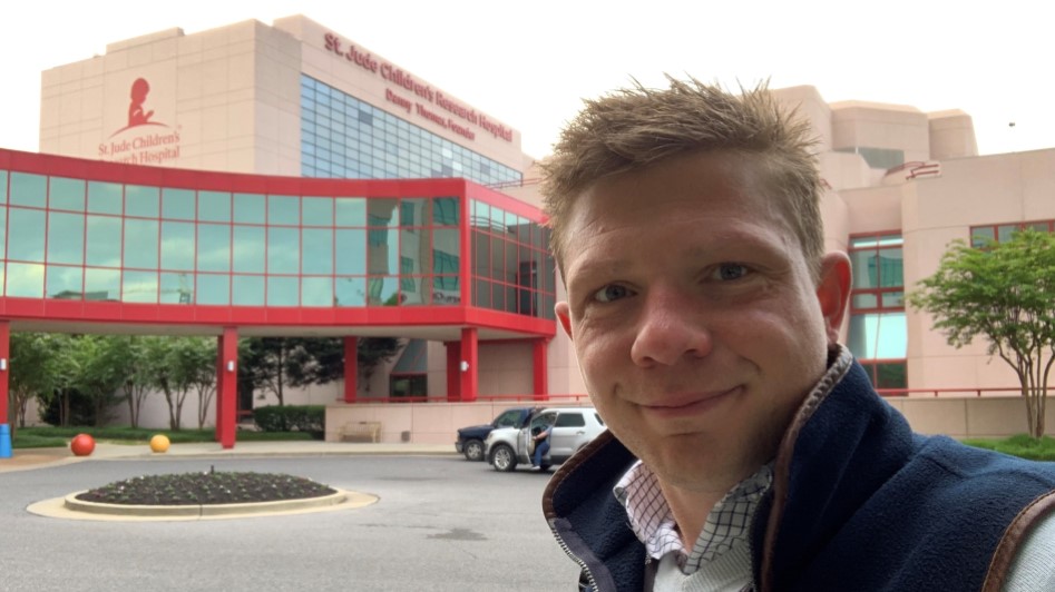 Dr Matthew Clarke pictured outside the St. Jude Children's Research Hospital in Memphis, US