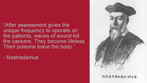 Picture of Nostradamus along with quote