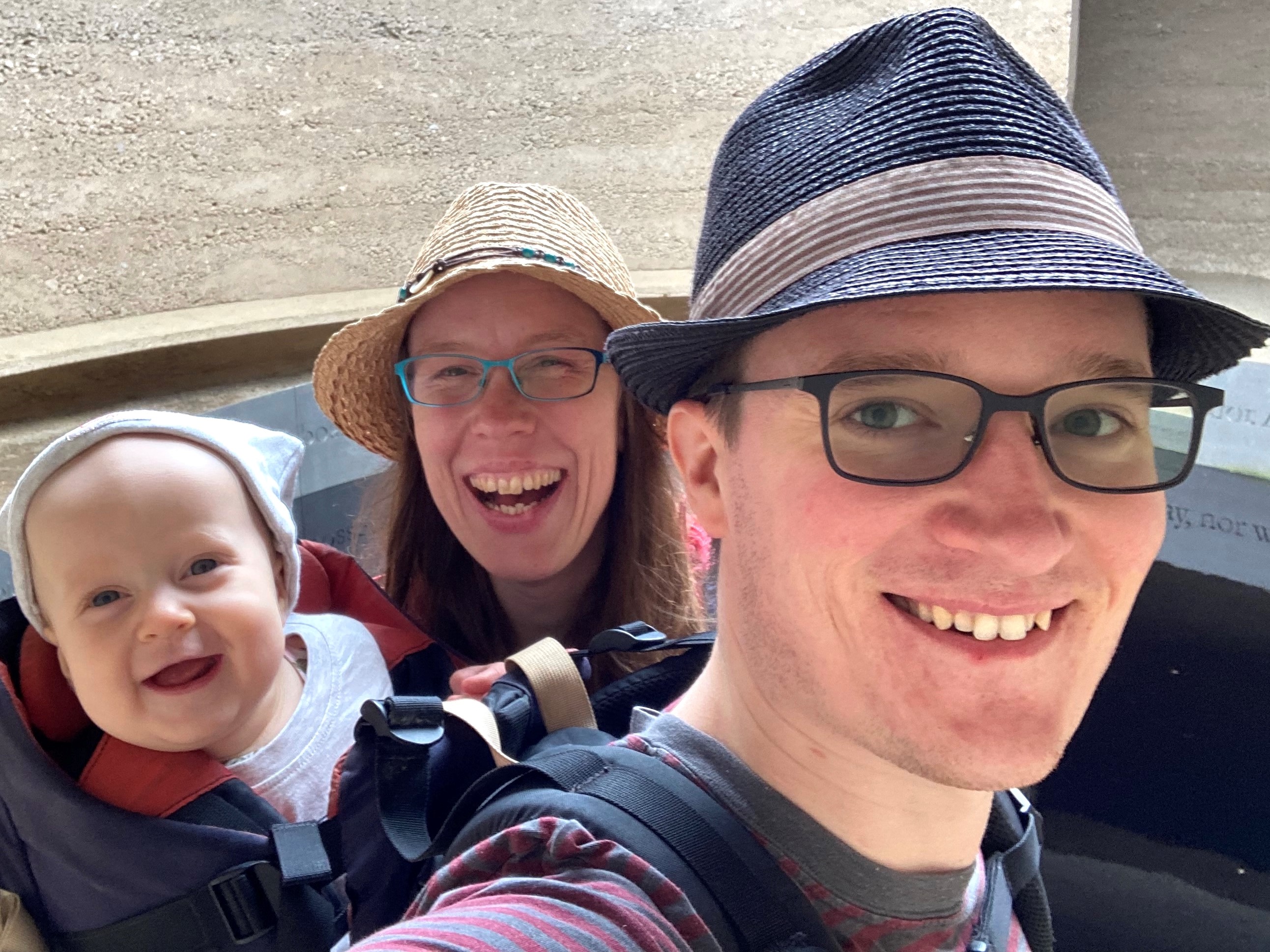 Sam Beardsworth pictured with his wife and daughter