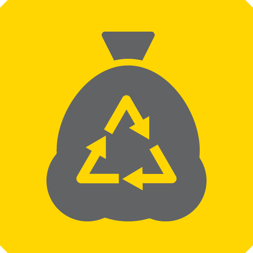 Icon of a bin bag with the recycling logo on it