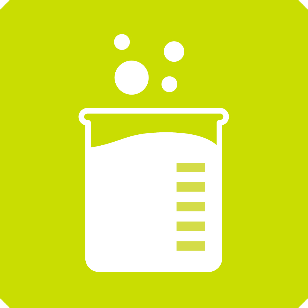 Green icon depicting a bubbling beaker